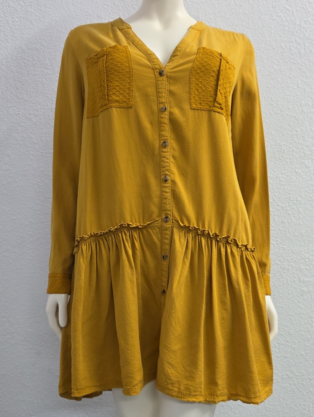 Maeve Anthropologie Yellow Button  Tunic Dress Size 14